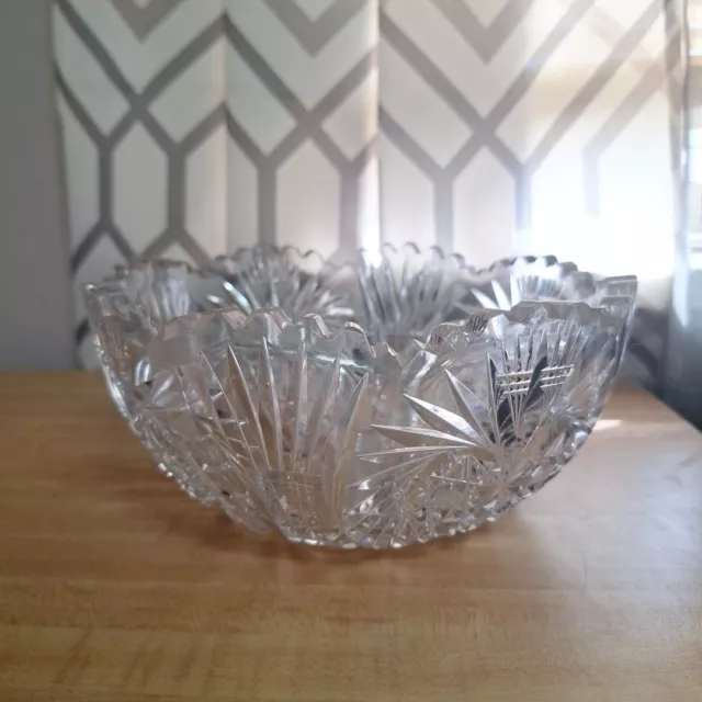 Vintage Cut Crystal Pinwheel Pattern Sawtooth 8" Bowl