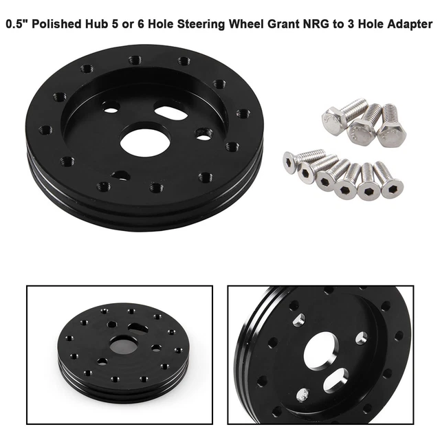 0.5 Hub for 6 Hole Steering Wheel to fit Grant APC 3 Hole Adapter Boss Kit Blac