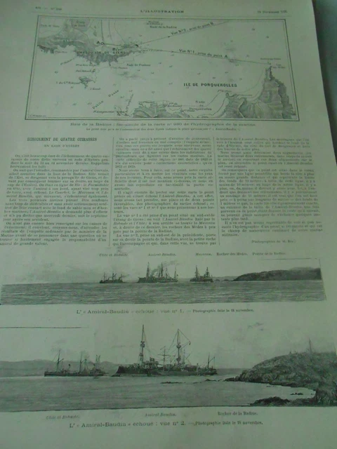 Grounding of 4 battleships in Hyères harbour Porquereolles Islands Engraving 1895