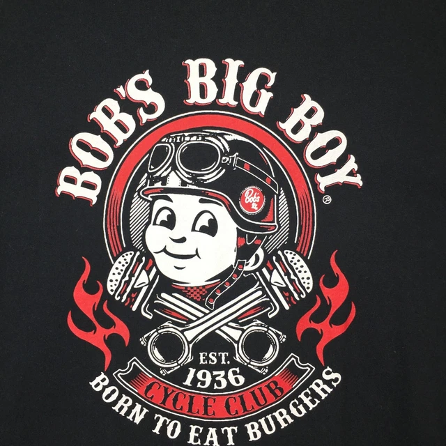 VINTAGE BOB'S BIG Boy Cycle Club Restaurant Burgers TShirt Black XL