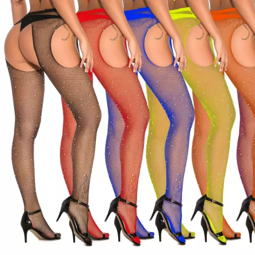 Womans Sexy Fishnet Tights Stocking Suspender Pantyhose Hosiery Crystal Bling 2