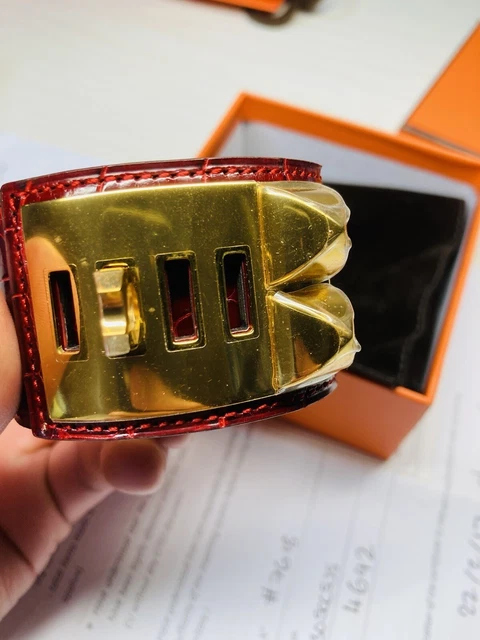 HERMES Bracelet red Enamel Gold Plated Metal with Box Authentic