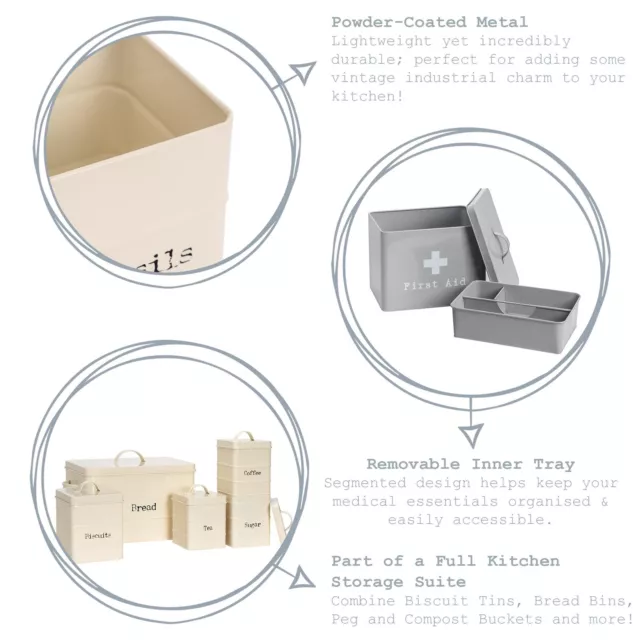 Weinlese-Metall Erste-Hilfe-Box Küche Badezimmer Medizin-Speicher 29cm Schwarz 2