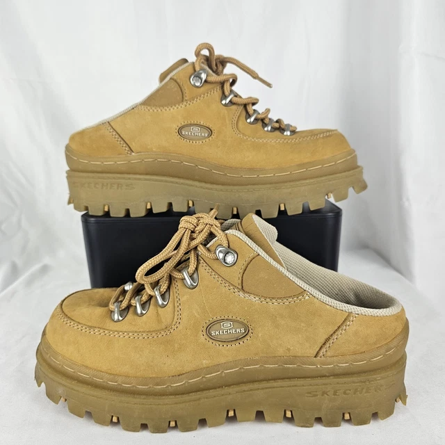 Vintage 90s Skechers Jammers Tan Brown Chunky Platform Mule Sneakers Size 8.5
