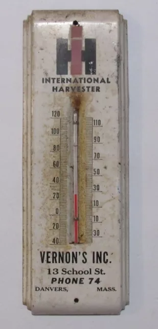 Vtg International Harvester Advertising Thermometer Vernon's Inc Mass. Tin Sign