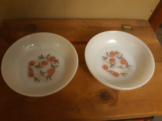 Vintage Fire King Fleurette Coupe Soup Bowls Set Of Two 6 1/2" USA