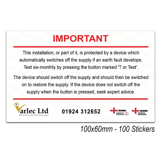 Relay Testing Sticker ELECTRICAL INSPECTION MONTHLY RCD Test LOGO Labels/Stickers 100mmx60mm ...