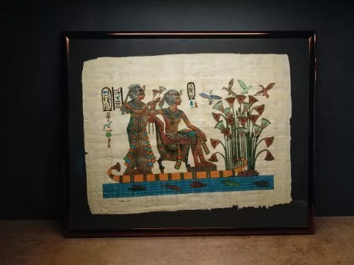 Papyrus Bild ca. 41 x 32 cm gerahmt 52,5x42,5 cm handbemalt  Handarbeit Ägypten