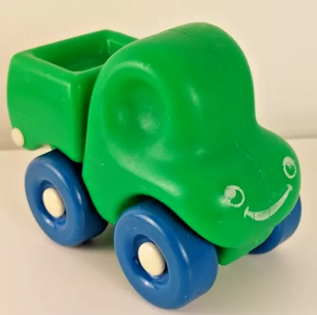 Vtg Little Tikes My First Wheels Chunky Green Dump Truck Happy Smiley Face Toy