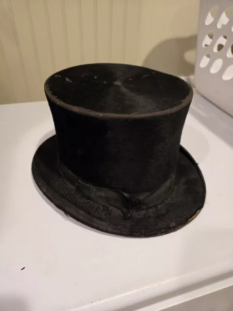 Antique Top Hat Stove Pipe Hat Men Formal Beaver Fur Abe Lincoln Dunlap Co Mpls