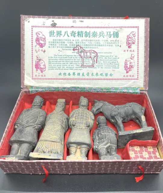 Vintage Terracotta Of Qin Dynasty Emperor Shi Warrior Army Statues. W/Box