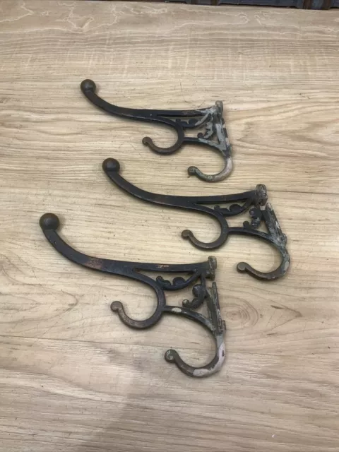 3 Vtg Antique Cast Iron Coat Hat Hooks salvage, repurpose, farmhouse, decor