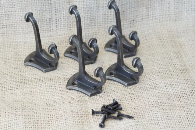 5 PCS Cast Iron Vintage Style Coat Hooks Hat Hook Rack Hall Tree Forged Silver 2