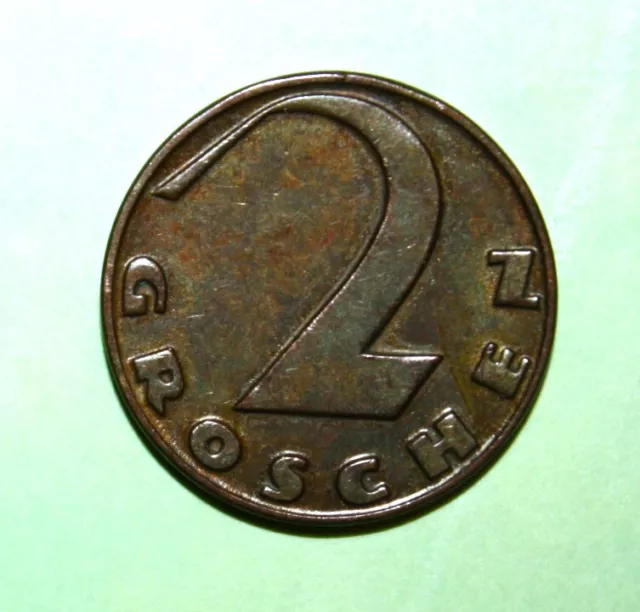 S10 - Austria 2 Groschen 1928 Uncirculated Bronze Coin - Thick Cross