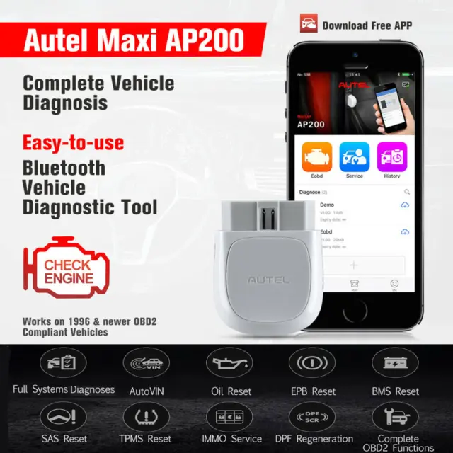 Autel Maxi AP200 Bluetooth EOBD2 Escáner Código Lector Diagnóstico completo APP