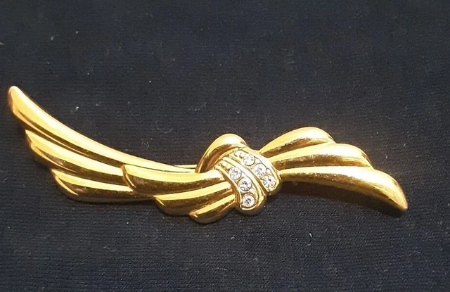 Vintage Gold Plated Bow Shaped With Faux Diamond Brooch