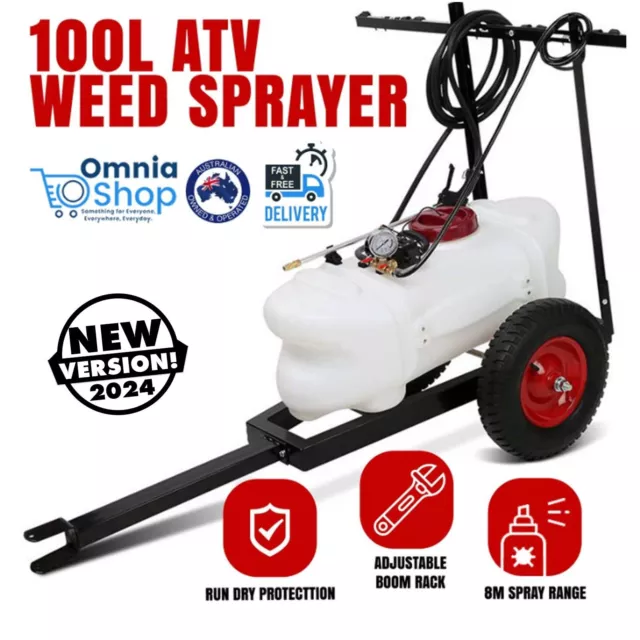 100L ATV Weed Sprayer Boom Trailer Chemical Spray Tank Pump Tow Behind Cart Farm