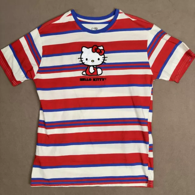 Sanrio Hello Kitty Women's Striped Portrait Embroidered T-Shirt Size Medium