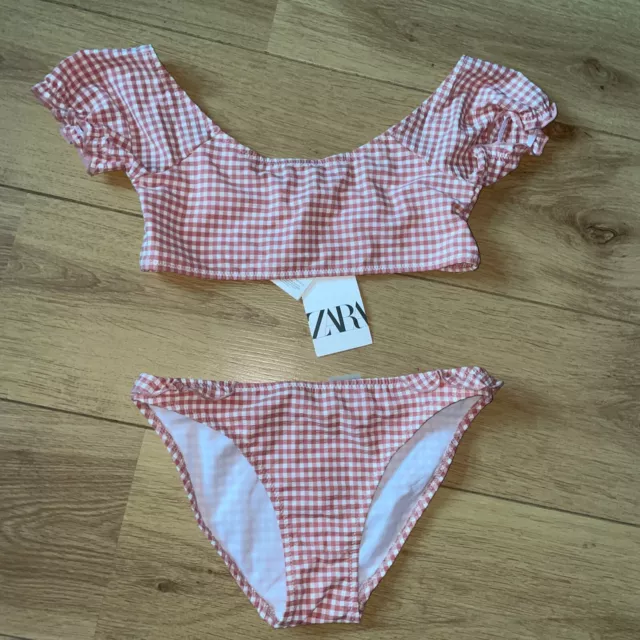 Zara Pink Gingham Bardot bikini 11-12 nuovo con etichette