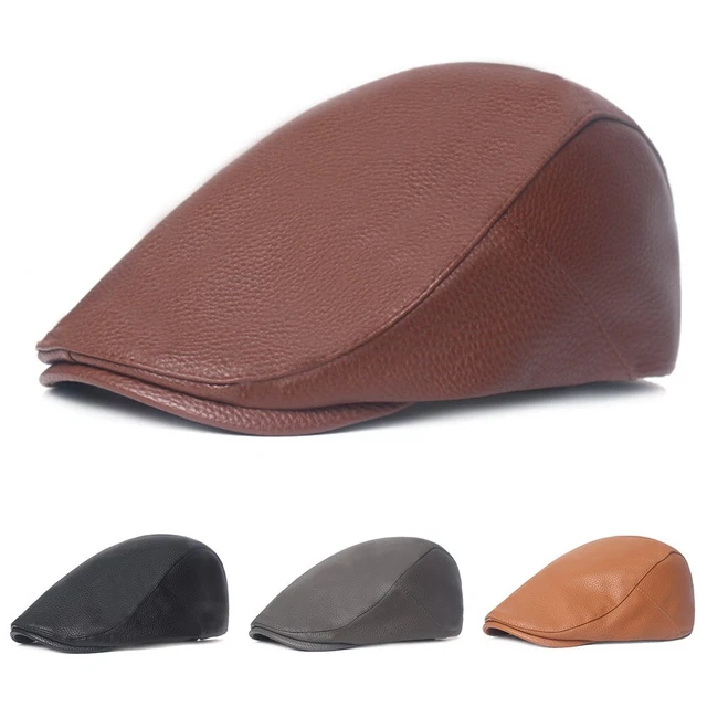 Cappello piatto in finta pelle fresco e casual da uomo tweed panettiere berretto da newsboy