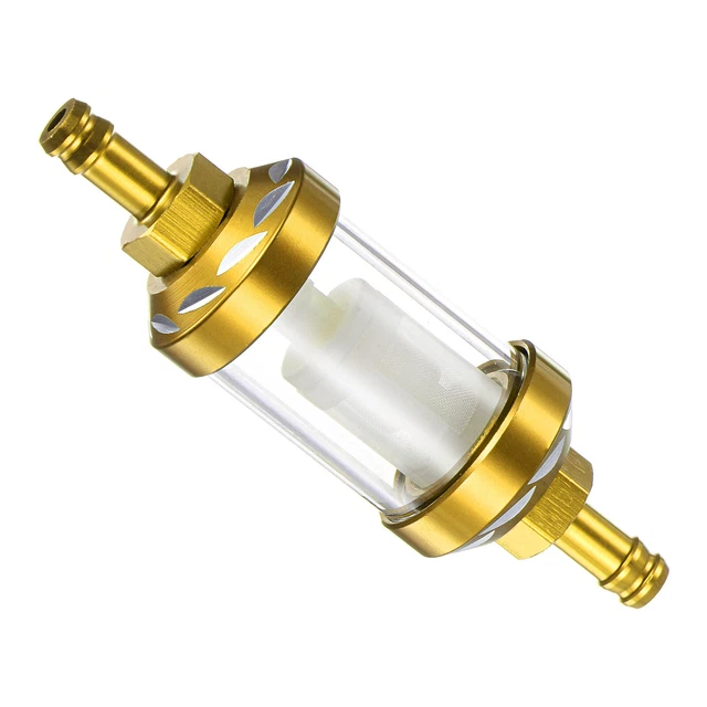 Universal In Line Petrol Fuel Gasoline Oil Filter, Gold Tone