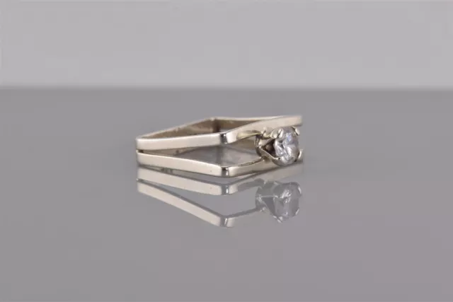Sterling Silver Cubic Zirconia Solitaire Wedged Squared Band Ring Mex 925 Sz: 6