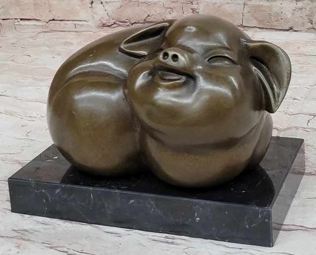Vintage Pig Statue in Bronze | Quirky Animal Sculpture | Retro Farmyard Decor |