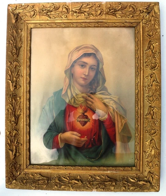 Antico quadro con il SACRO CUORE DI MARIA – dell’800 con stupenda cornice