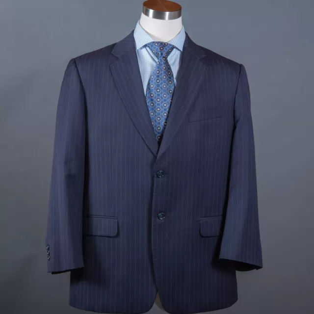JONES NEW YORK Mens Suit Jacket Size 44R 100% Wool Navy Pinstripe 2 Button