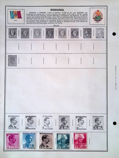 New Romania Postage Stamps on Harris Album Page 1863-1941