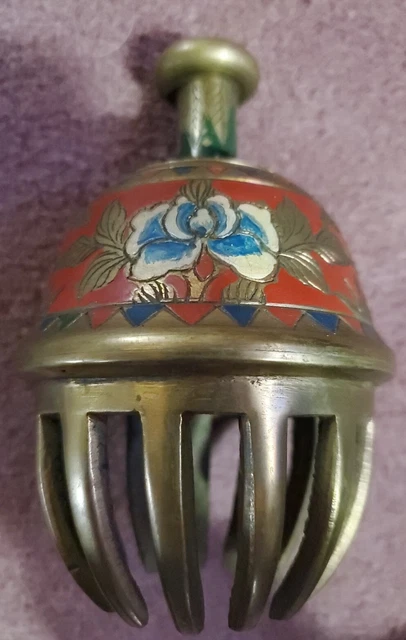VTG Elephant Brass Claw Bell Enamel Painted Ornate Etched Indian Prayer luck HTF