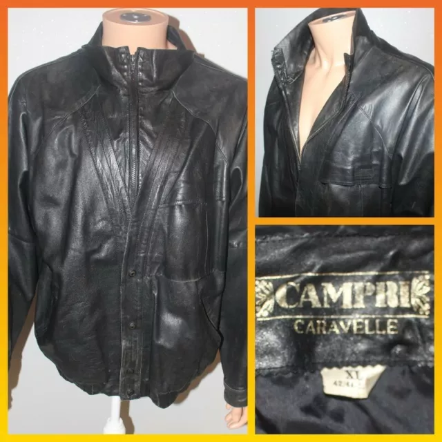 Vintage Campri Caravelle black leather jacket XL punk hedi biker rock