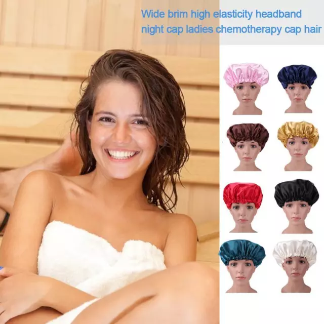 fr Elastic Women Sleeping Hats Solid Color Adjustable Bathing Shower Hair Care C