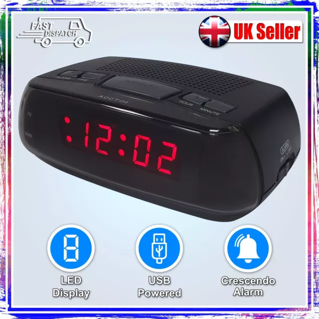 Acctim Miramar Usb Alarm Clock 16413 Led Display Electric 12Hr Time Black New