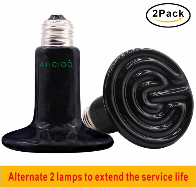 Aiicioo Terrarium Heat Lamp Ceramic Heat Emitter Bulb 100W, Black - 2 pack