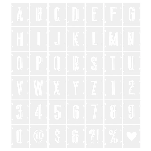 Paquete de 1" 42 Letras Números Plantillas 1.5" Ancho para Pintura Sombra Blanco