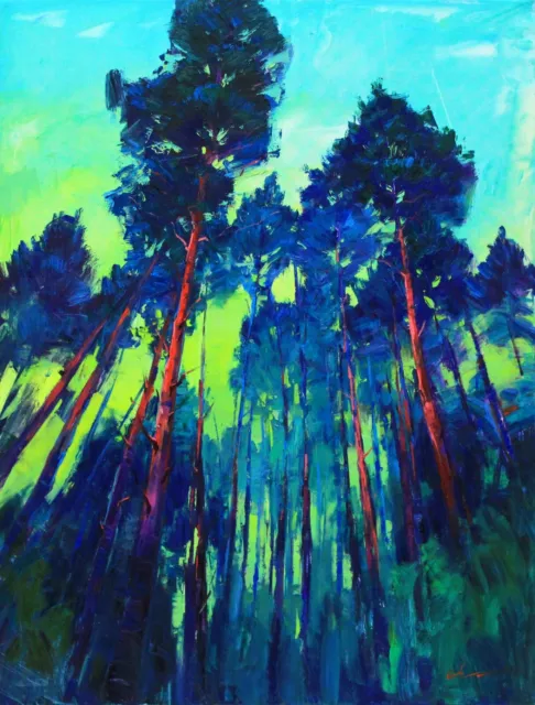 Forest painting Original art Impressionism Oil on canvas by S. Chernyakovsky