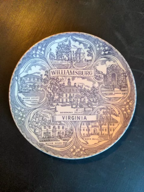 Williamsburg VA Souvenir Plate Blue & White Ironstone Virginia USA  9.5”