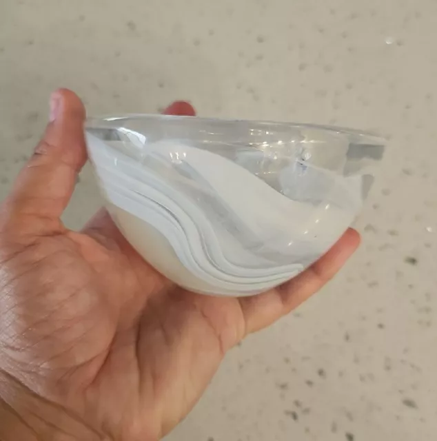 Kosta Boda Art Glass White Clear Swirl Bowl Tea Light Cache Decor