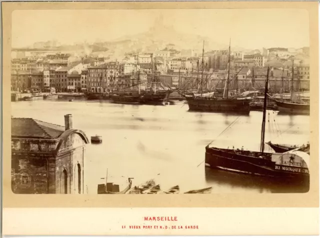 France, Marseille, Le Vieux Port et Eglise Notre Dame de la Garde  Vintage album