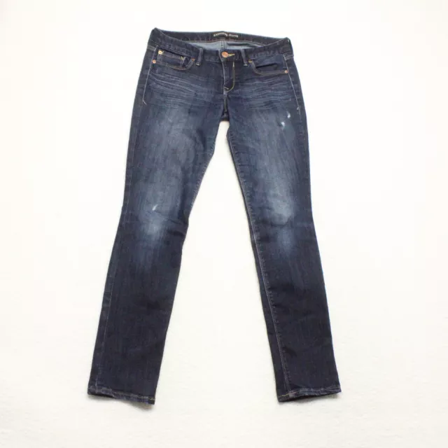 Express Womens Size 4 Blue Skinny Distressed Dark Wash Cotton Blend Stretch Jean