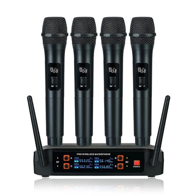 UHF WIRELESS MICROPHONE System 4 Channel Handheld Karaoke Mic Audio