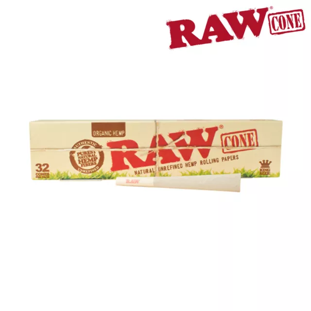 RAW ORGANIC KING SIZE CONES 32 Cones Pre Rolled Rolling Papers 1 2 3 Pack