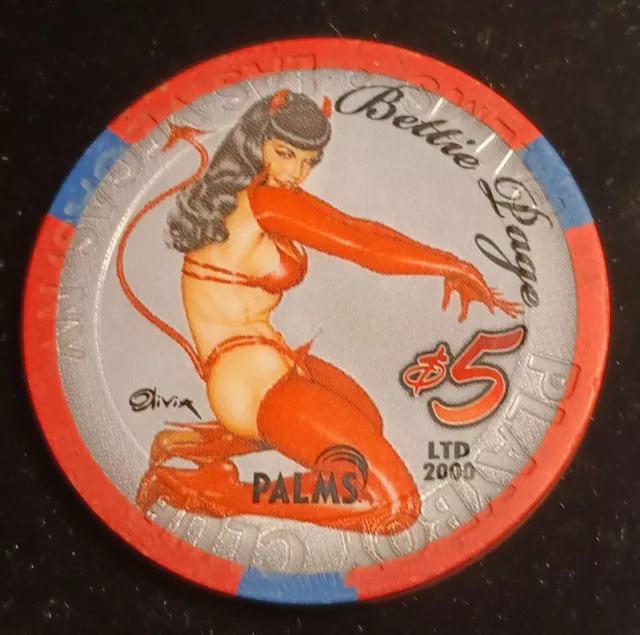 $5 Palms/Playboy Club Bettie Page as Devil Las Vegas Casino Poker Chip LTD 2000