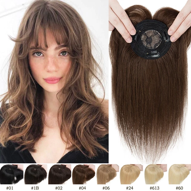 Human Hair Topper with Bangs Clip In Women Toupee Wiglets Hairpiece 150% Density