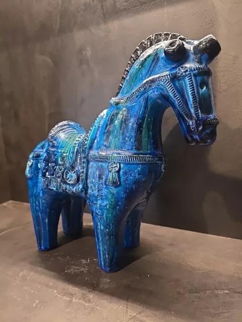 Bitossi Aldo Londi Rimini Blu Large Horse 12.6 Inches Figurine 1960'S