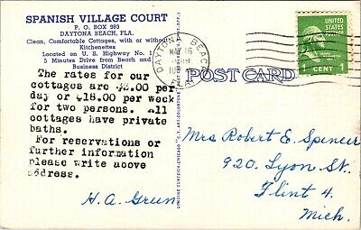 Spanish Village Court Daytona Beach Florida FL c1949 Postcard 2