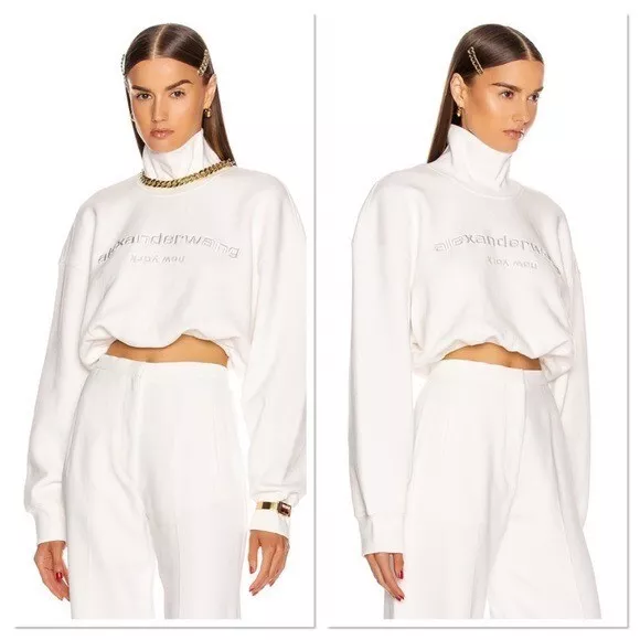 ALEXANDER WANG Cropped Mock Neck Sweatshirt XS $650 2