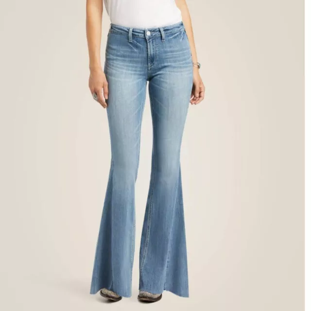 Ariat REAL Denim High Rise Alondra Flare Jeans Light Wash Bellbottom Size 29L