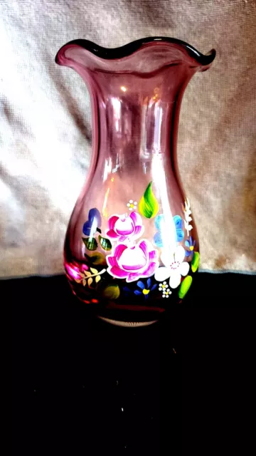 Vintage 8" hand-painted purple vase produced by Fenton for Teleflora